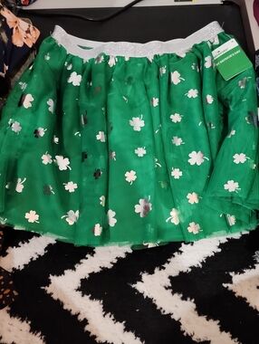 Green Shamrock Tulle Skirt with Silver Waistband